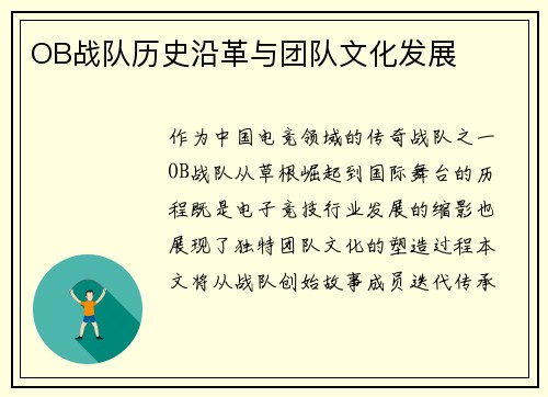 OB战队历史沿革与团队文化发展